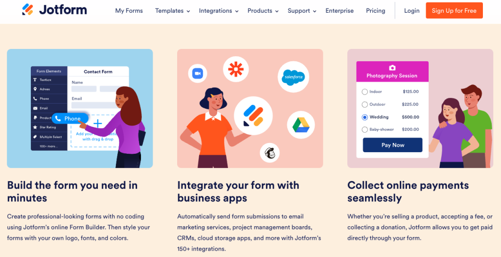 Jotform homepage - document collaboration - document workflow software.