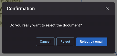 Confirmation screen. Do you really want to reject the duplicate document?