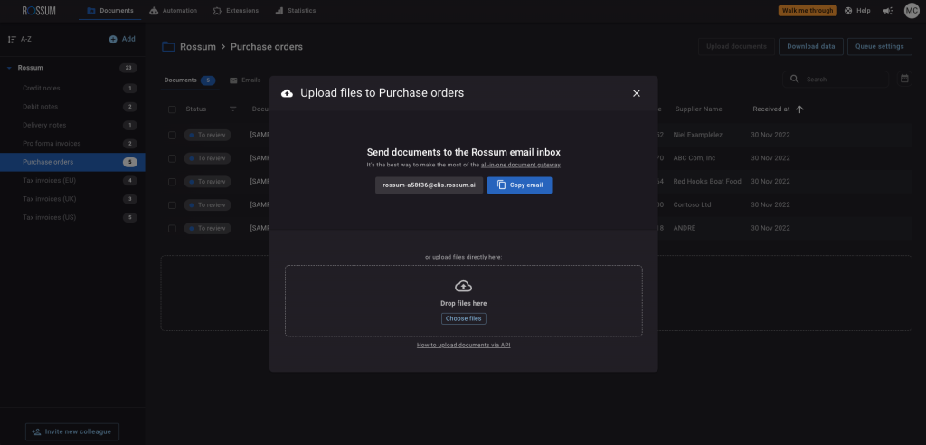Upload document to the correct queue -how Rossum works