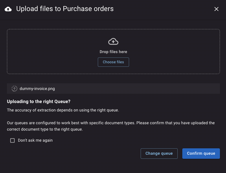 Confirm you're uploading to the correct queue.