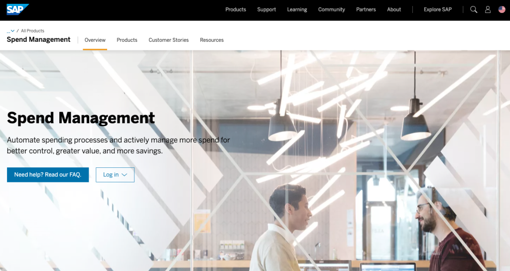 SAP spend management platform. Two people working in an office.
