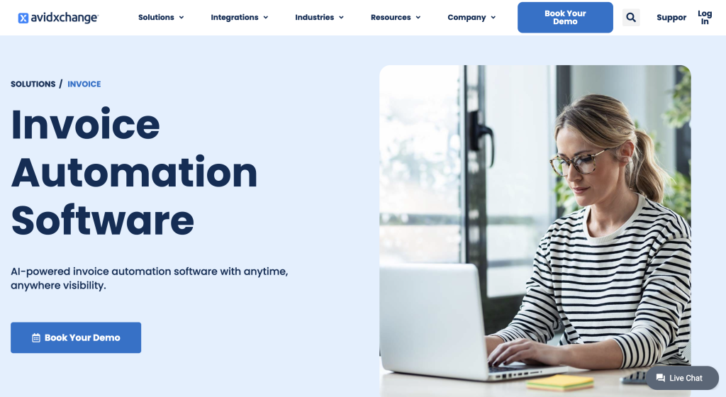 AvidXchange invoice automation software - website homepage.