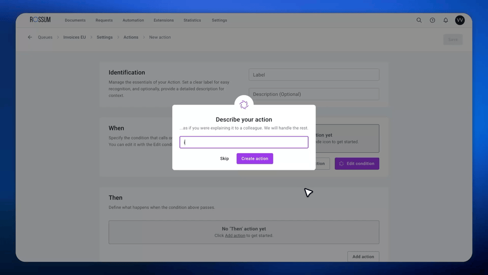 Telling Rossum’s AI agent platform what the standard operating procedure is and what actions to take.