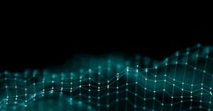 3d Abstract Background Network concept . Future background Technology illustration. 3d landscape. Big data. Wireframe Landscape with connections dots and lines on dark background.