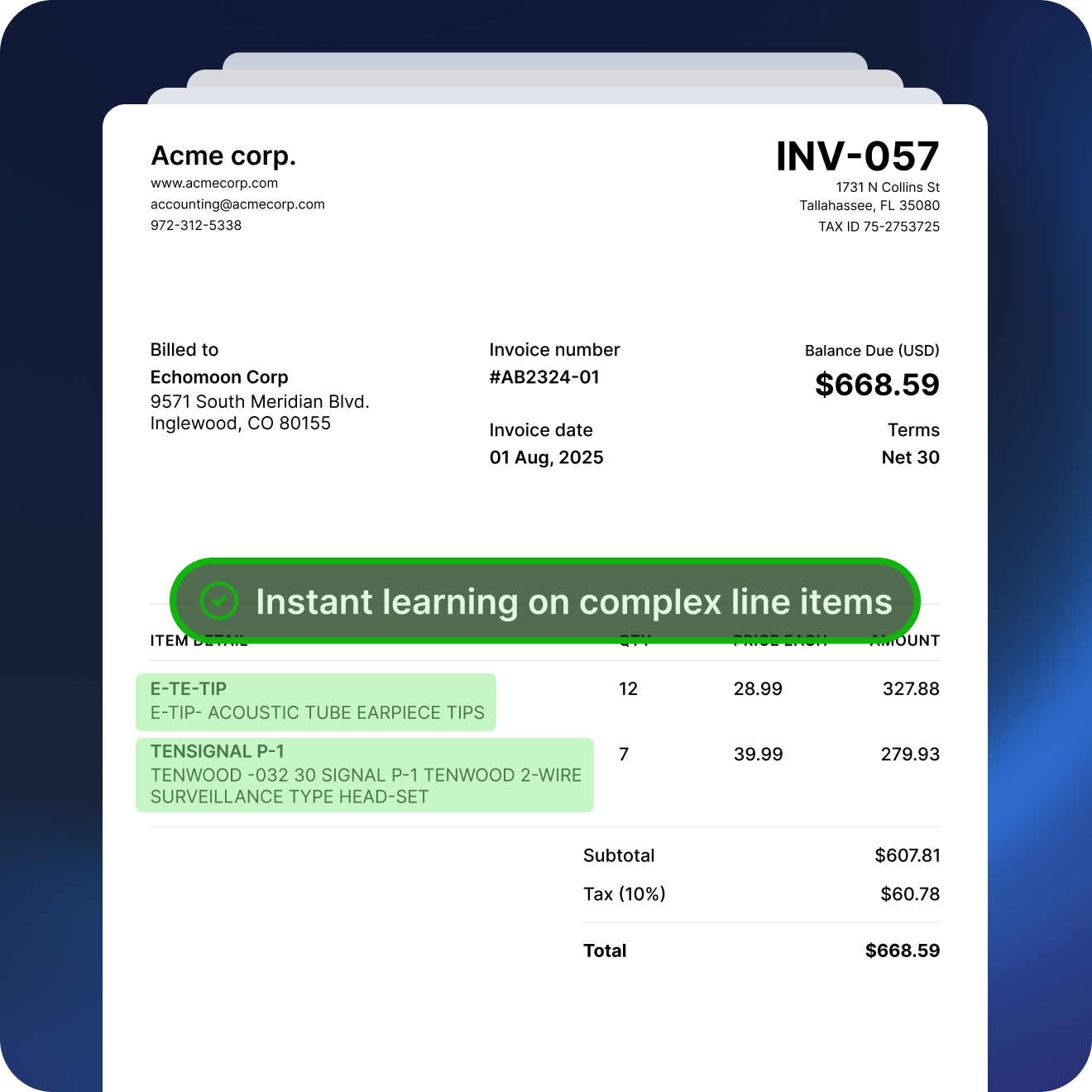 AP solutions example of instant learning on line items for accounts payable teams