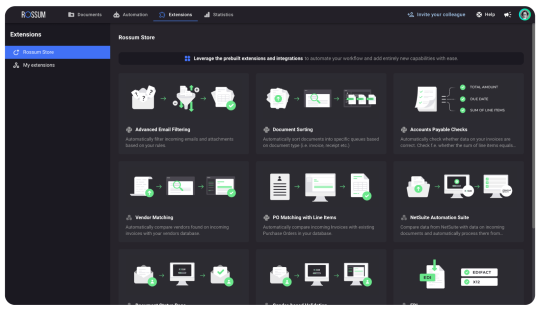 Apps available in Rossum's AI document processing platform store.